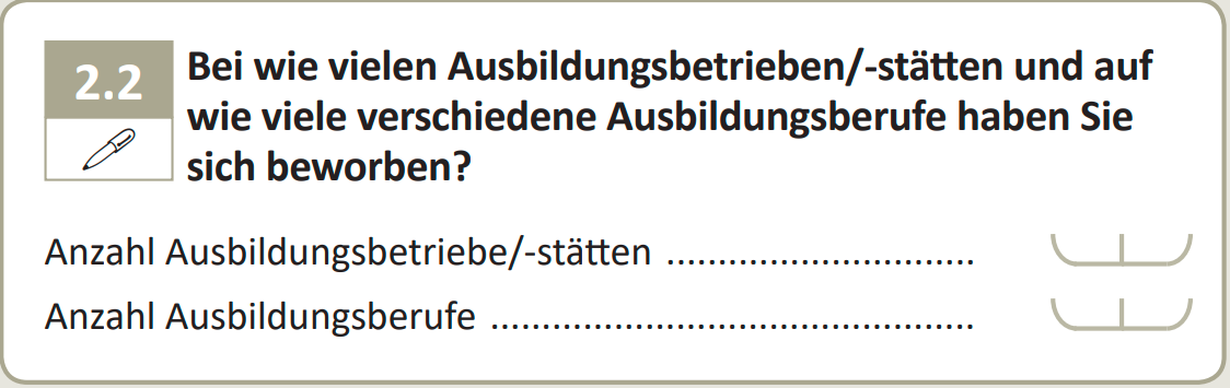 Bei wie vielen Ausbildungsbetrieben/-stätten und auf wie viele verschiedene Ausbildungsberufe haben Sie sich beworben?