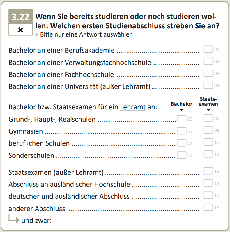 Wenn Sie bereits studieren oder noch studieren wollen: Welchen ersten Studienabschluss streben Sie an?