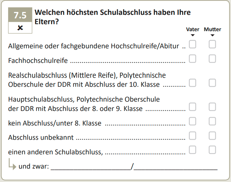 Welchen höchsten Schulabschluss haben Ihre Eltern?