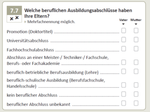 Welche beruflichen Ausbildungsabschlüsse haben Ihre Eltern?