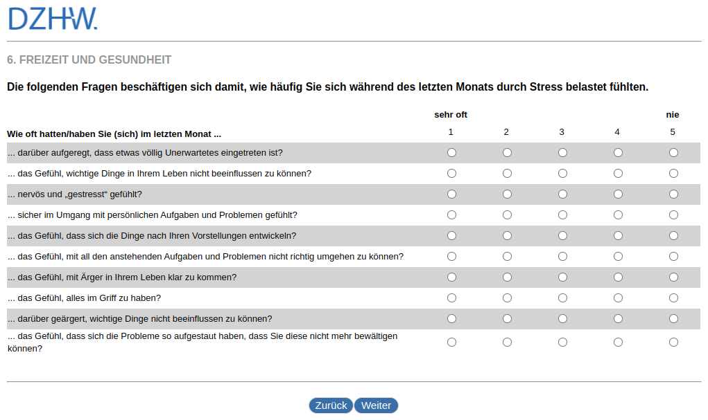 The following questions deal with how often you felt stressed during the last month.