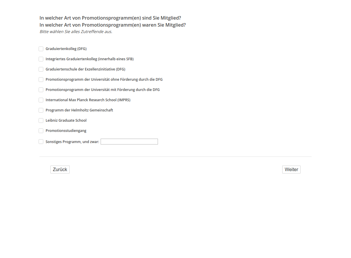 In welcher Art von Promotionsprogramm(en) sind Sie Mitglied?/In welcher Art von Promotionsprogramm(en) waren Sie Mitglied?