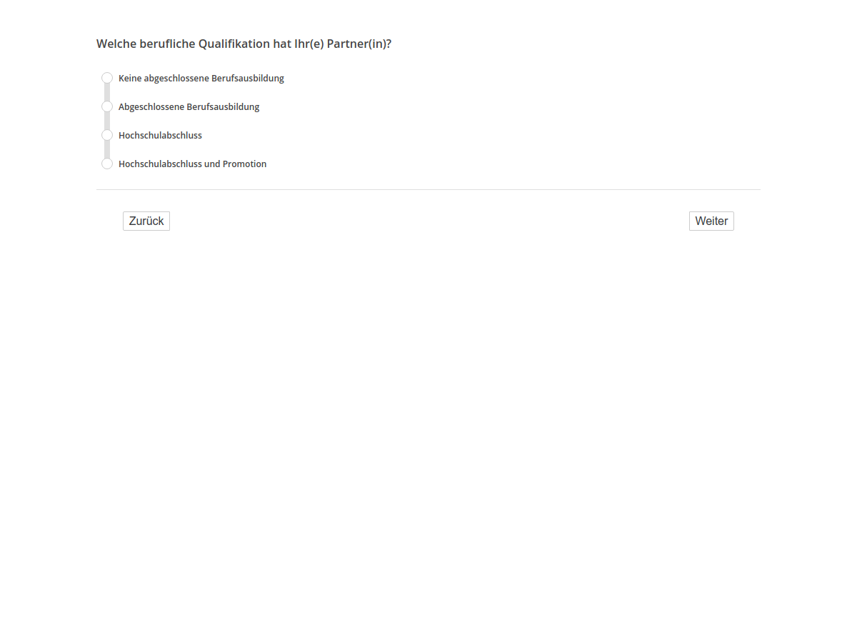 Welche berufliche Qualifikation hat Ihr(e) Partner(in)?