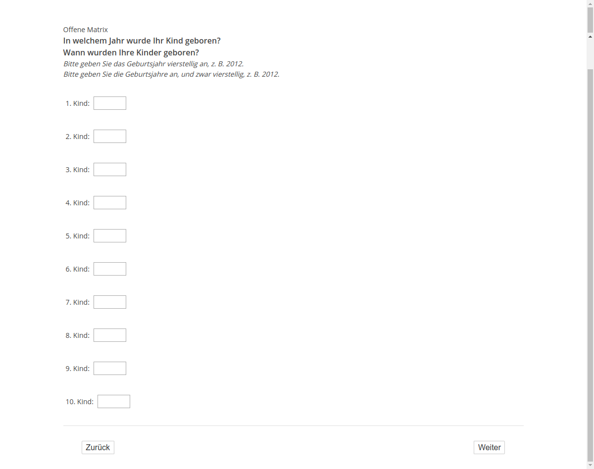 In welchem Jahr wurde Ihr Kind geboren?/Wann wurden Ihre Kinder geboren?