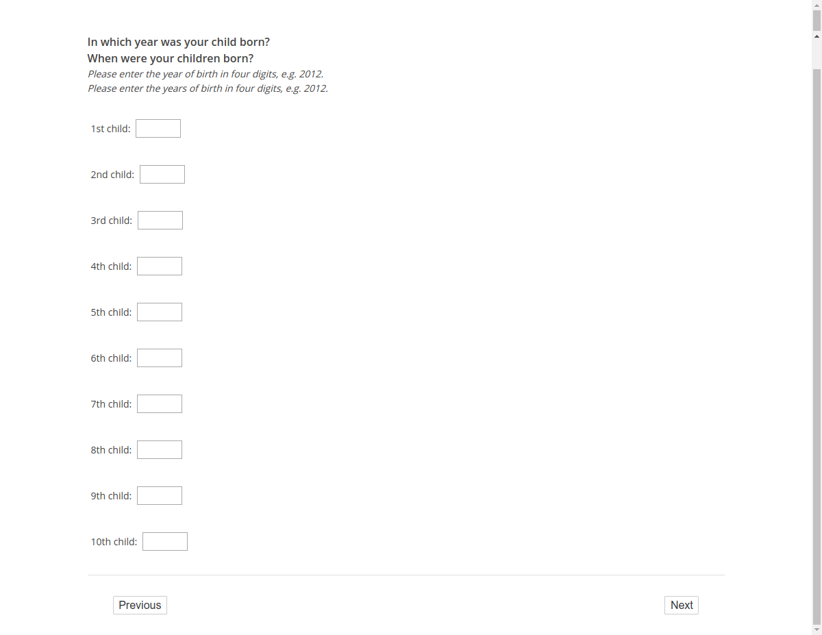 In which year was your child born?/When were your children born?