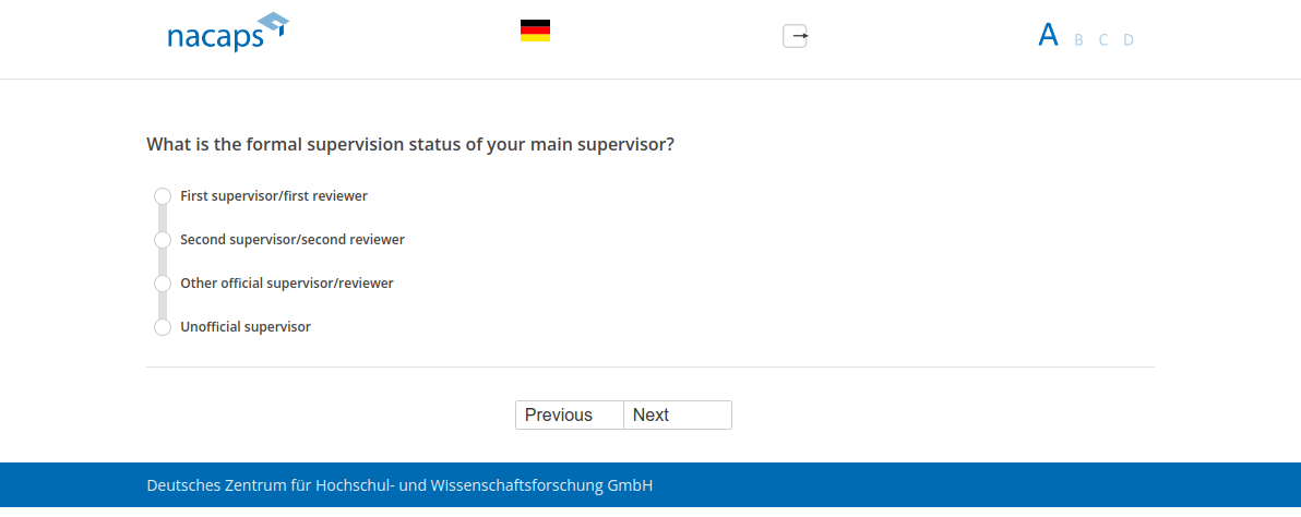 What is the formal supervision status of your main supervisor?