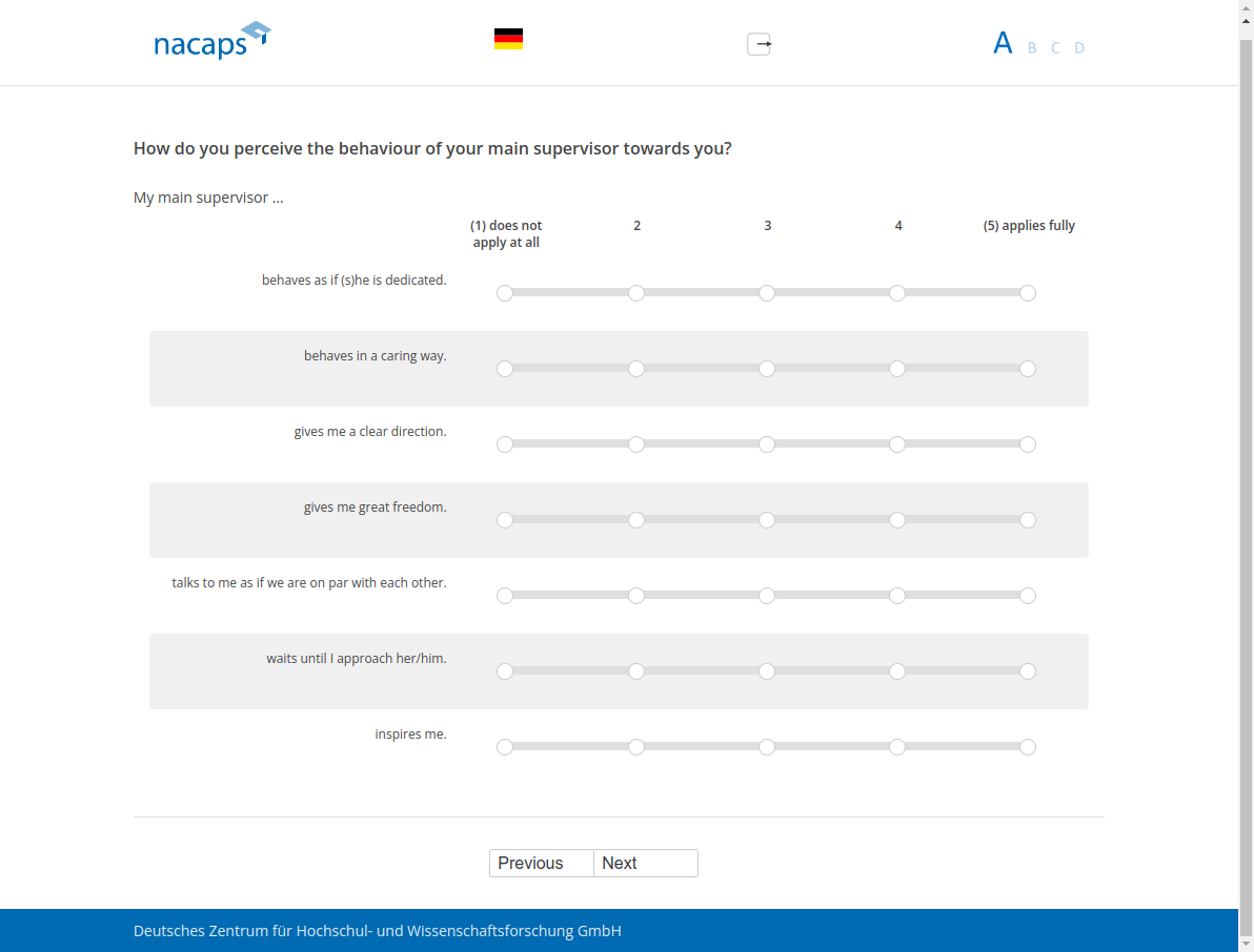 How do you perceive the behaviour of your main supervisor towards you?My main supervisor …
