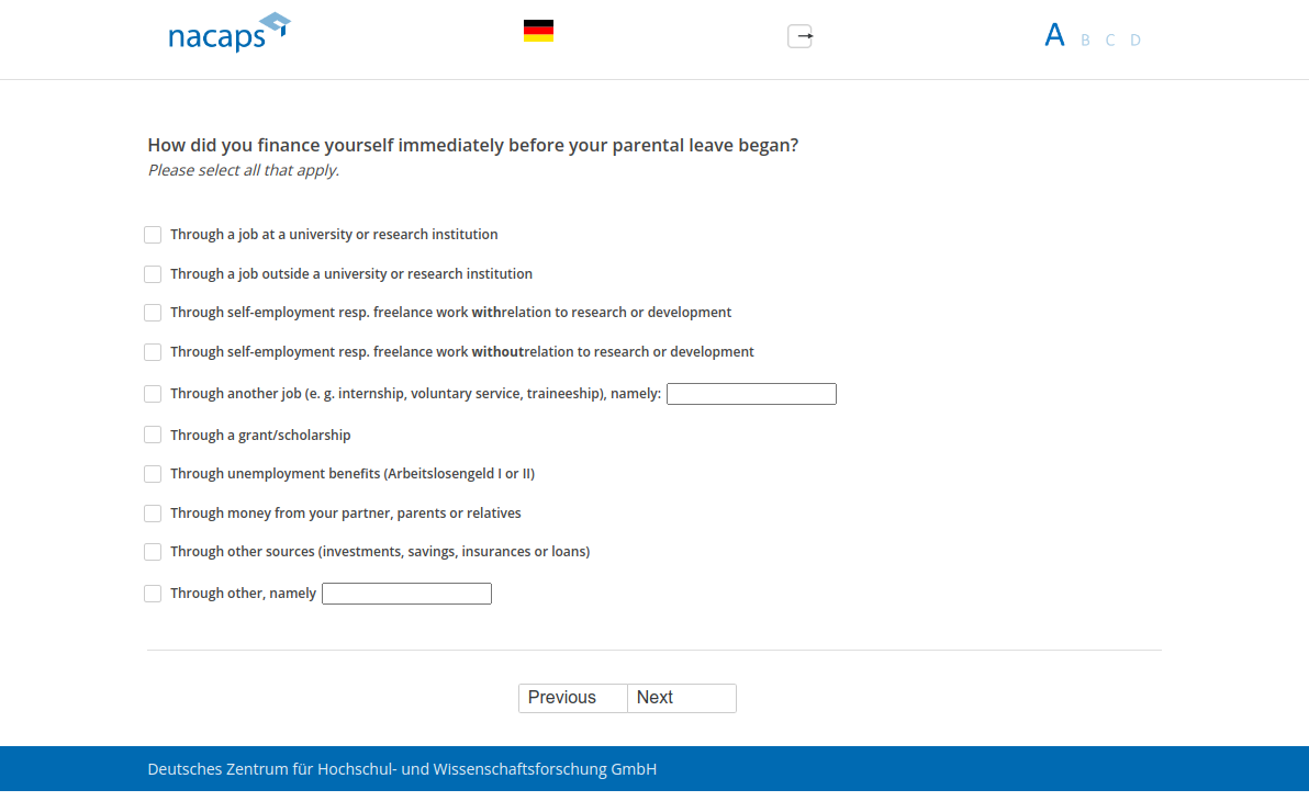 How did you finance yourself immediately before your parental leave began?