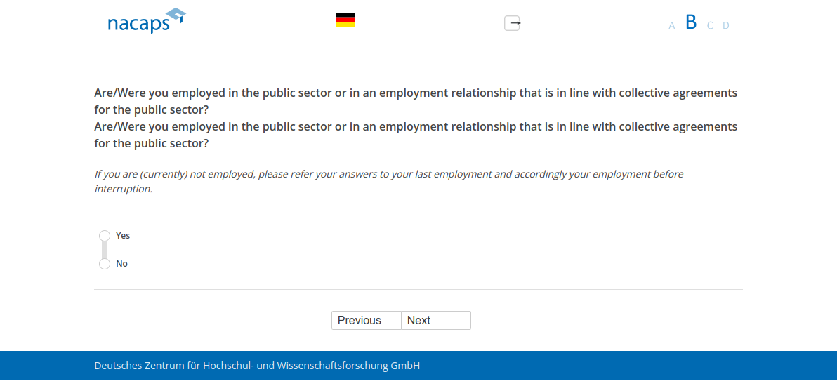 Are/Were you employed in the public sector or in an employment relationship that is in line with collective agreements for the public sector?