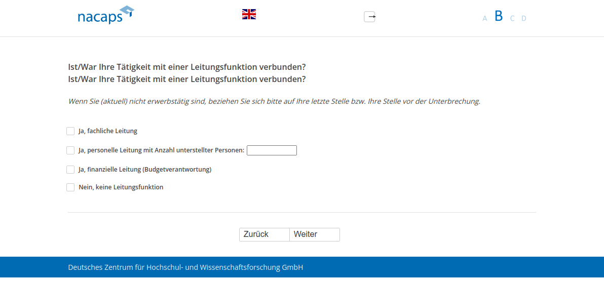 Ist/War Ihre Tätigkeit mit einer Leitungsfunktion verbunden?