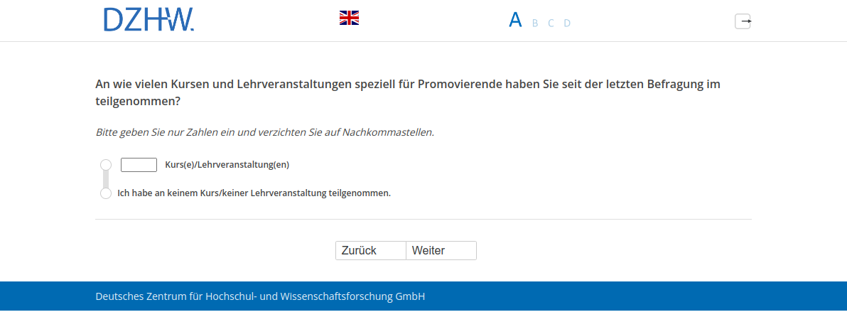 An wie vielen Kursen und Lehrveranstaltungen speziell für Promovierende haben Sie seit der letzten Befragung im #{PRELOADcpl007.value} teilgenommen?