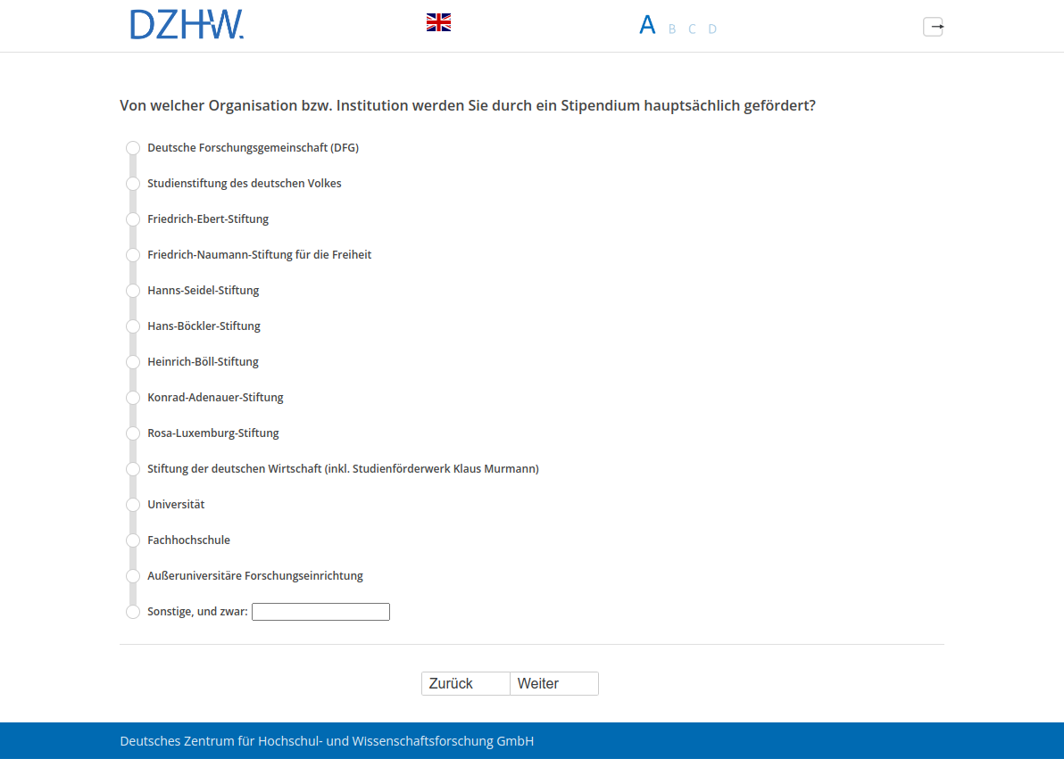 Von welcher Organisation bzw. Institution werden Sie durch ein Stipendium hauptsächlich gefördert?
