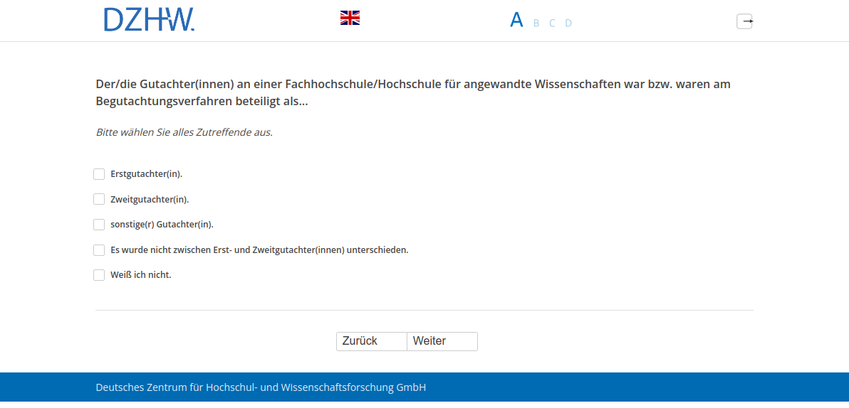 Der/die Gutachter(innen) an einer Fachhochschule/Hochschule für angewandte Wissenschaften war bzw. waren am Begutachtungsverfahren beteiligt als...