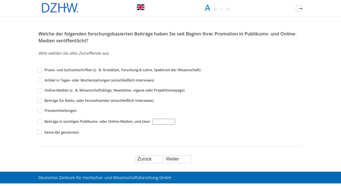 Welche der folgenden forschungsbasierten Beiträge haben Sie seit Beginn Ihrer Promotion in Publikums- und Online-Medien veröffentlicht?