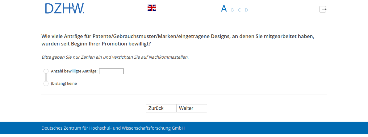 Wie viele Anträge für Patente/Gebrauchsmuster/Marken/eingetragene Designs, an denen Sie mitgearbeitet haben, wurden seit Beginn Ihrer Promotion bewilligt?
