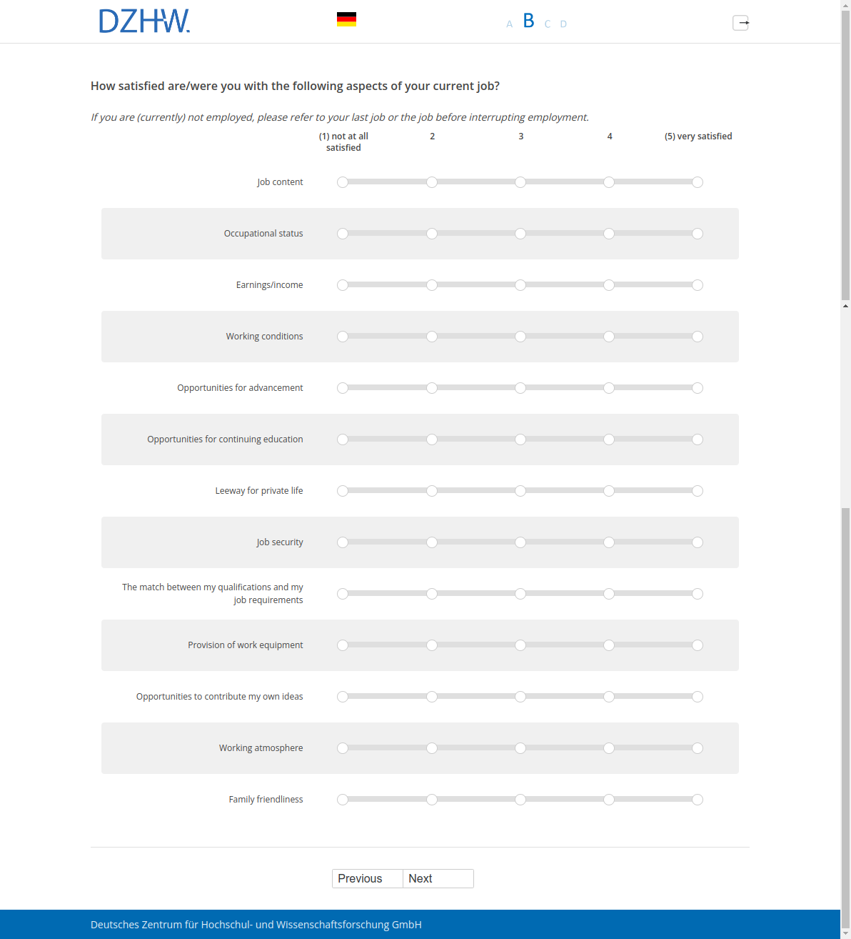 How satisfied are/were you with the following aspects of your current job?
