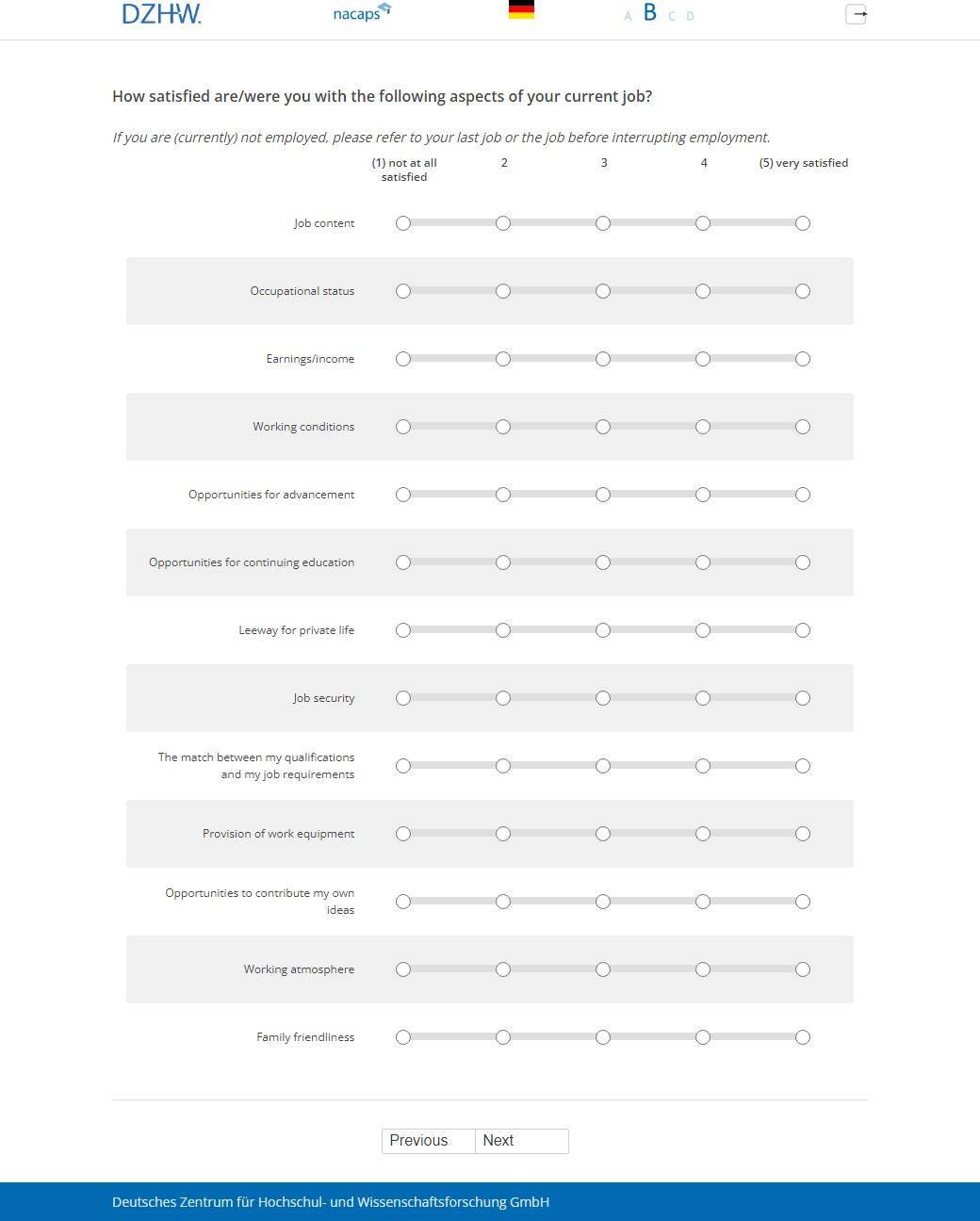 How satisfied are/were you with the following aspects of your current job?