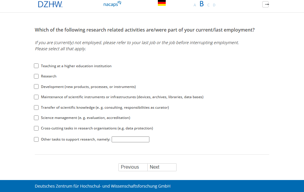 Which of the following research related activities are/were part of your current/last employment?