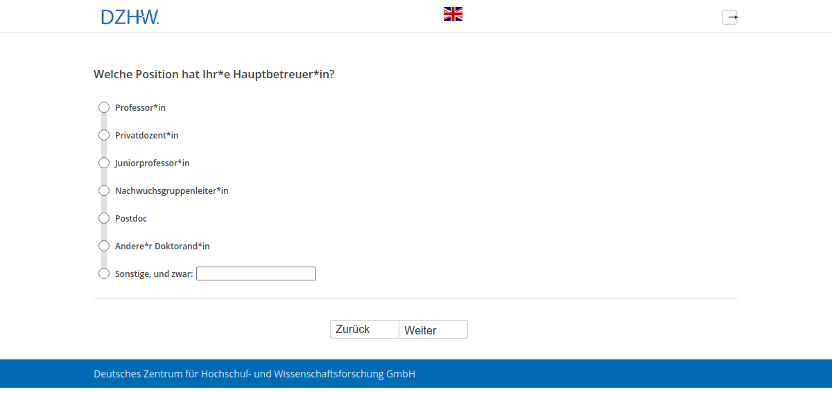 Welche Position hat Ihr*e Hauptbetreuer*in?