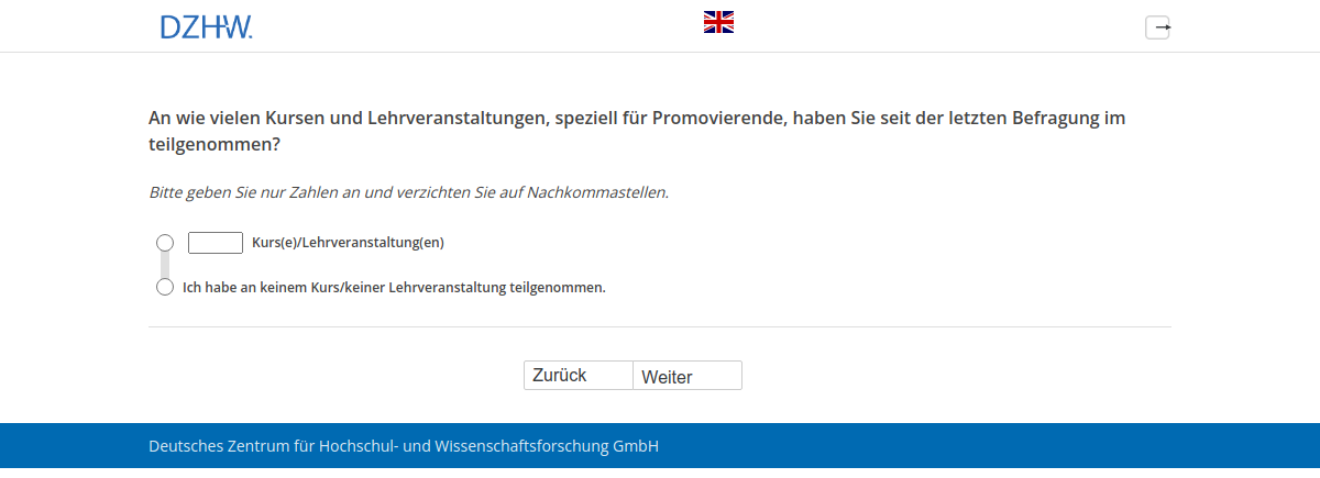 An wie vielen Kursen und Lehrveranstaltungen, speziell für Promovierende, haben Sie seit der letzten Befragung im #{PRELOADpl007.value} teilgenommen?
