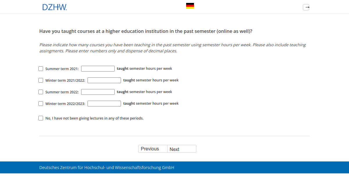 Have you taught courses at a higher education institution in the past semester (online as well)?
