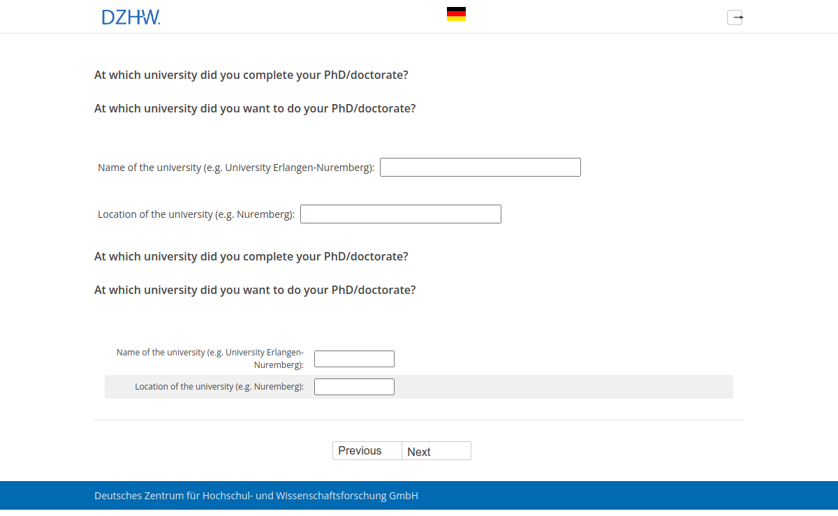 At which university did you complete your PhD/doctorate?,At which university did you want to do your PhD/doctorate?At which university did you complete your PhD/doctorate?,At which university did you want to do your PhD/doctorate?