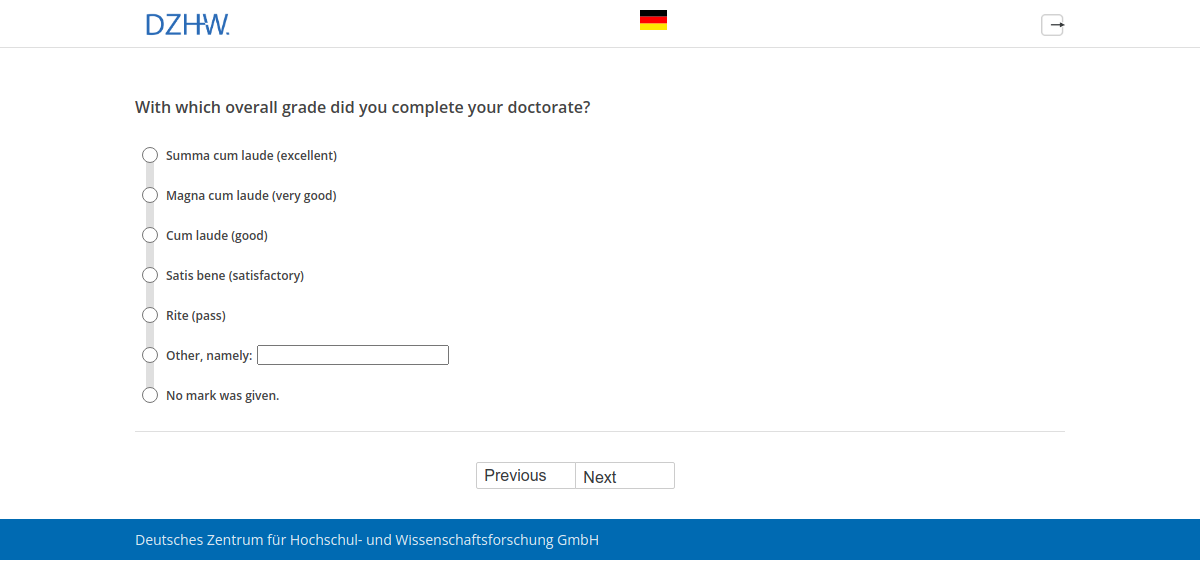 With which overall grade did you complete your doctorate?