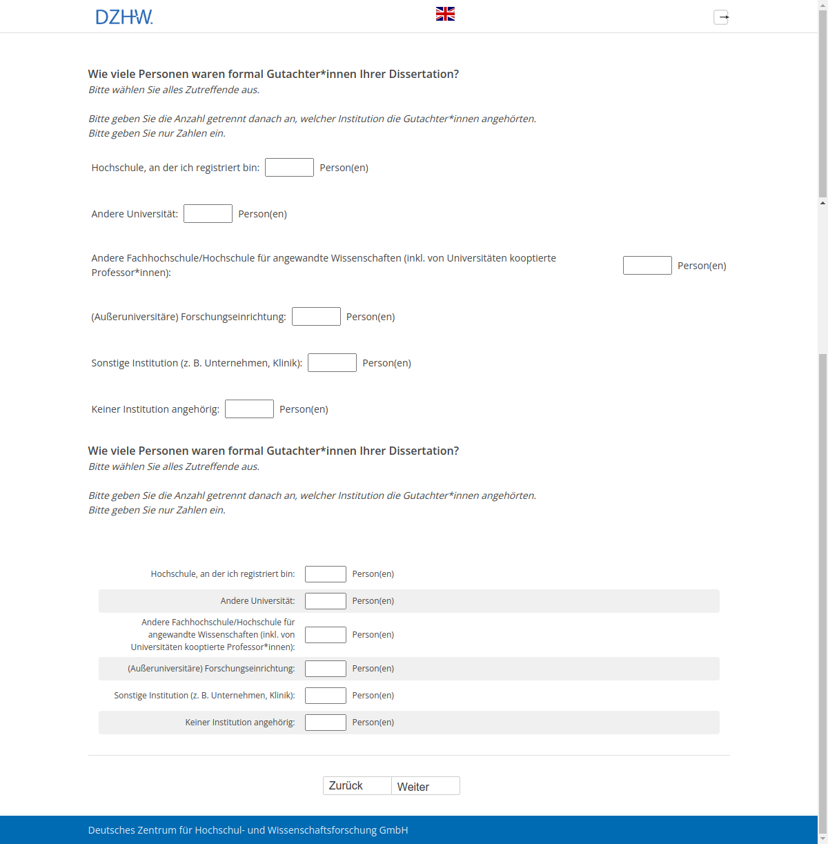 Wie viele Personen waren formal Gutachter*innen Ihrer Dissertation?