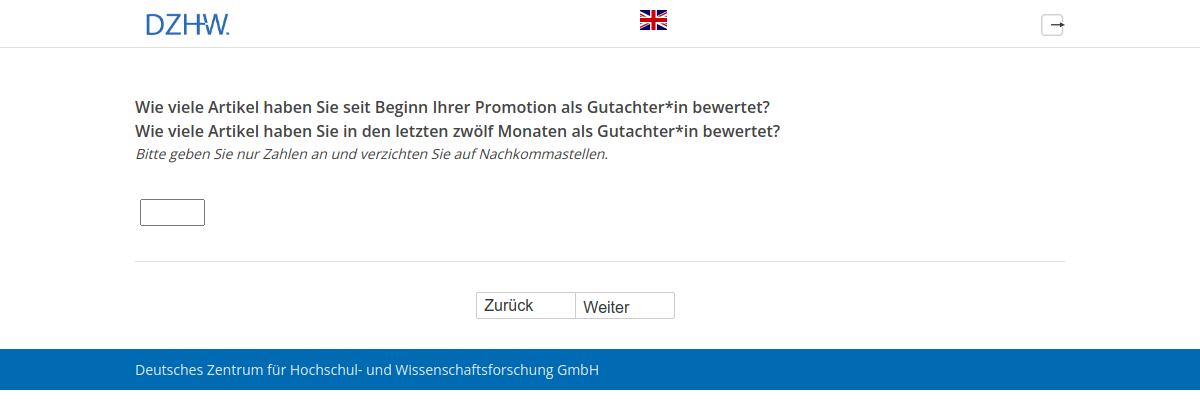Wie viele Artikel haben Sie seit Beginn Ihrer Promotion als Gutachter*in bewertet?,Wie viele Artikel haben Sie in den letzten zwölf Monaten als Gutachter*in bewertet?
