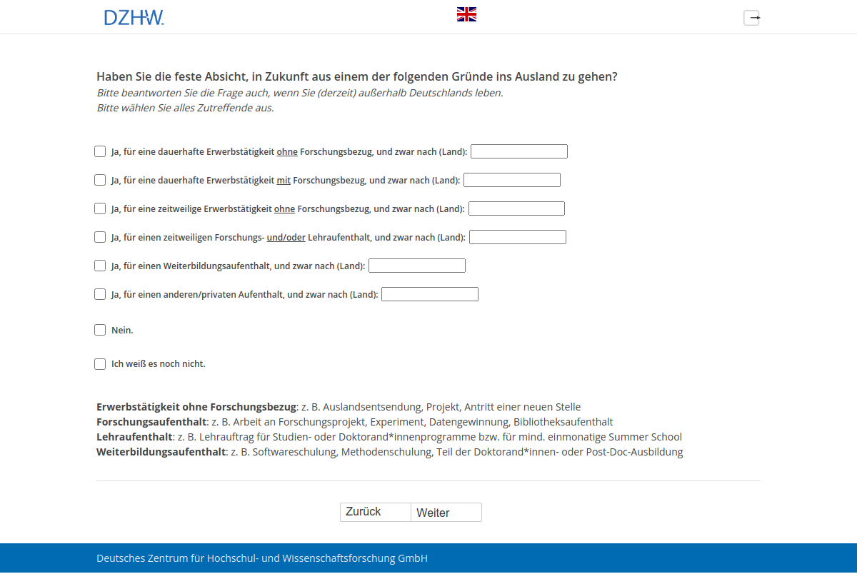 Haben Sie die feste Absicht, in Zukunft aus einem der folgenden Gründe ins Ausland zu gehen?