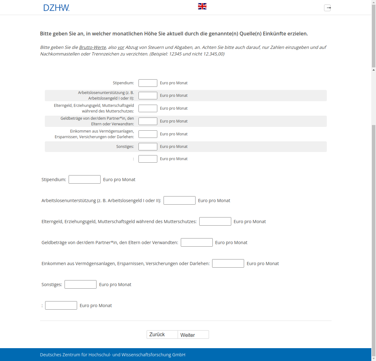 Bitte geben Sie an, in welcher monatlichen Höhe Sie aktuell durch die genannte(n) Quelle(n) Einkünfte erzielen.