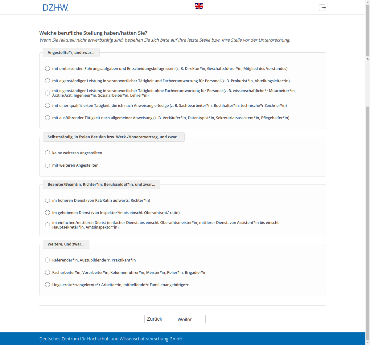 Welche berufliche Stellung haben/hatten Sie?