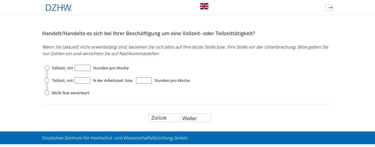 Handelt/Handelte es sich bei Ihrer Beschäftigung um eine Vollzeit- oder Teilzeittätigkeit?