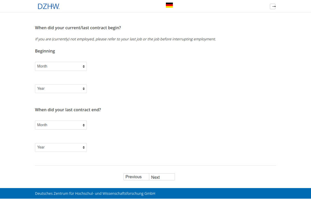 When did your current/last contract begin?,BeginningWhen did your last contract end?