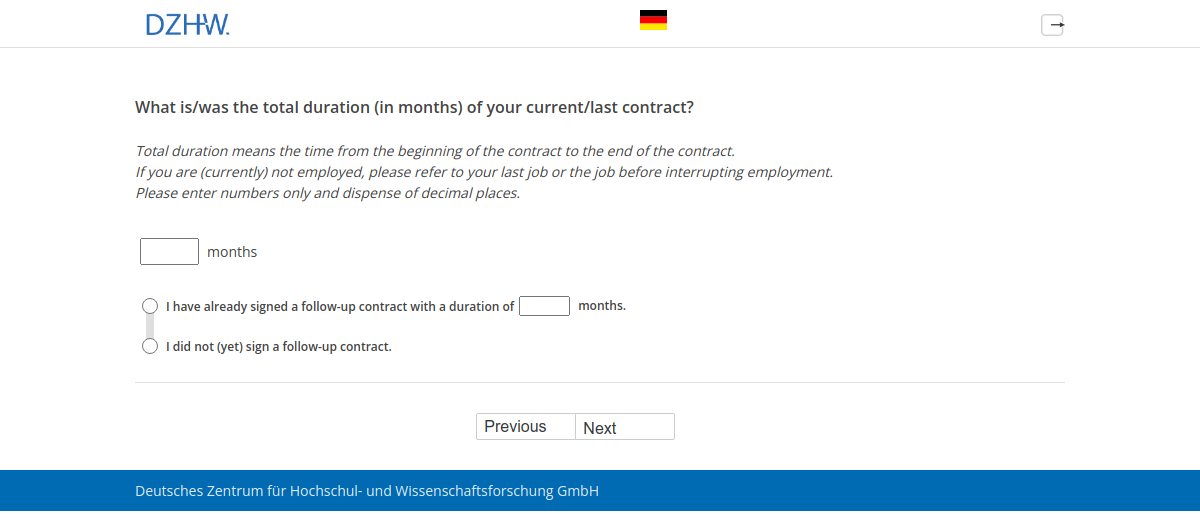 What is/was the total duration (in months) of your current/last contract?