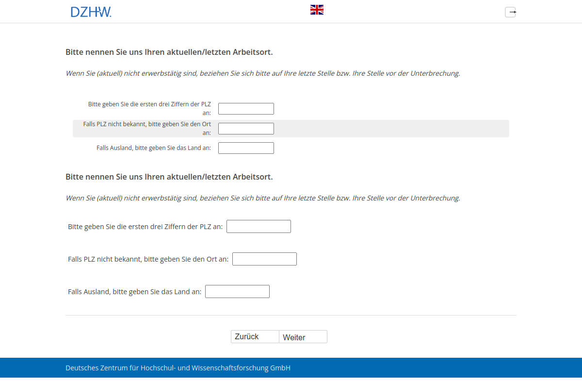 Bitte nennen Sie uns Ihren aktuellen/letzten Arbeitsort.Bitte nennen Sie uns Ihren aktuellen/letzten Arbeitsort.