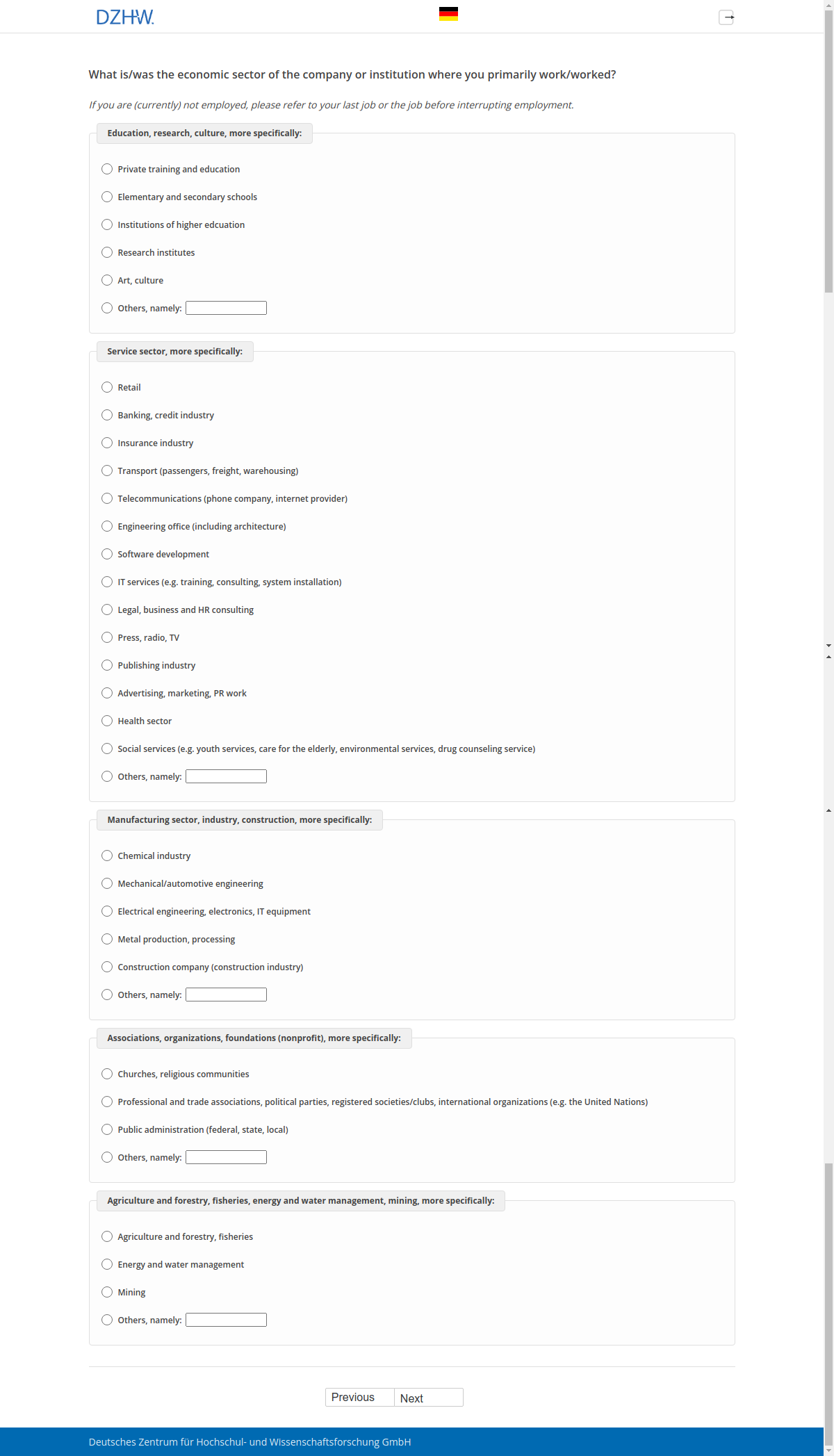 What is/was the economic sector of the company or institution where you primarily work/worked?