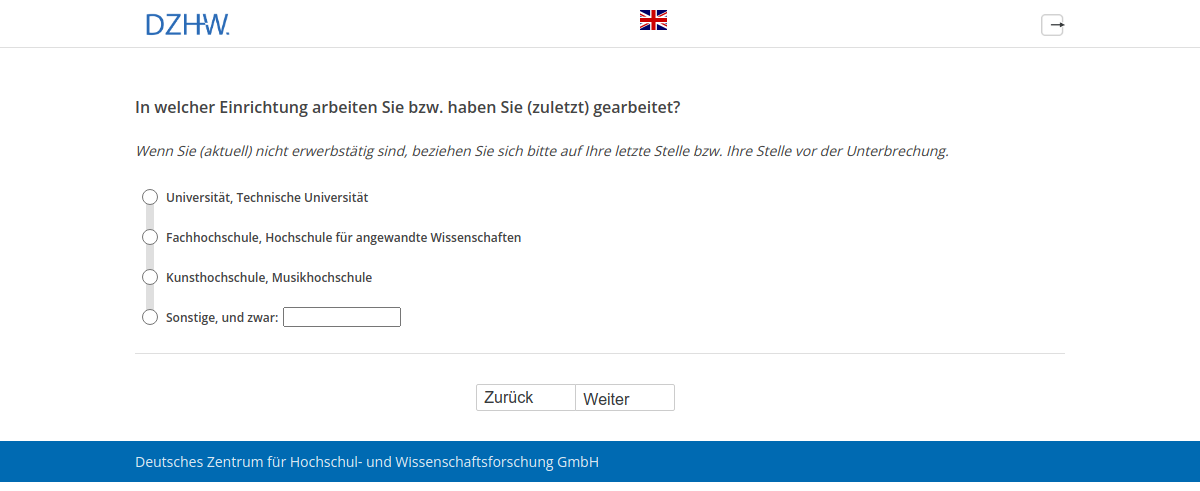 In welcher Einrichtung arbeiten Sie bzw. haben Sie (zuletzt) gearbeitet?