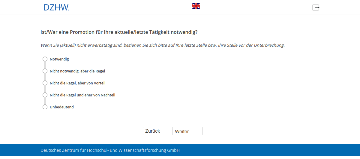 Ist/War eine Promotion für Ihre aktuelle/letzte Tätigkeit notwendig?