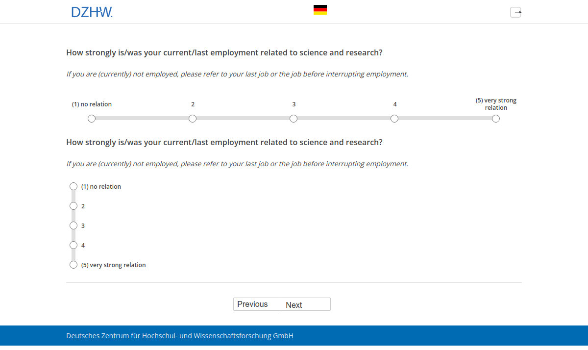How strongly is/was your current/last employment related to science and research?How strongly is/was your current/last employment related to science and research?