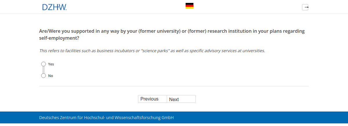 Are/Were you supported in any way by your (former university) or (former) research institution in your plans regarding self-employment?