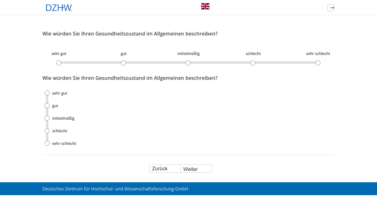 Wie würden Sie Ihren Gesundheitszustand im Allgemeinen beschreiben?Wie würden Sie Ihren Gesundheitszustand im Allgemeinen beschreiben?