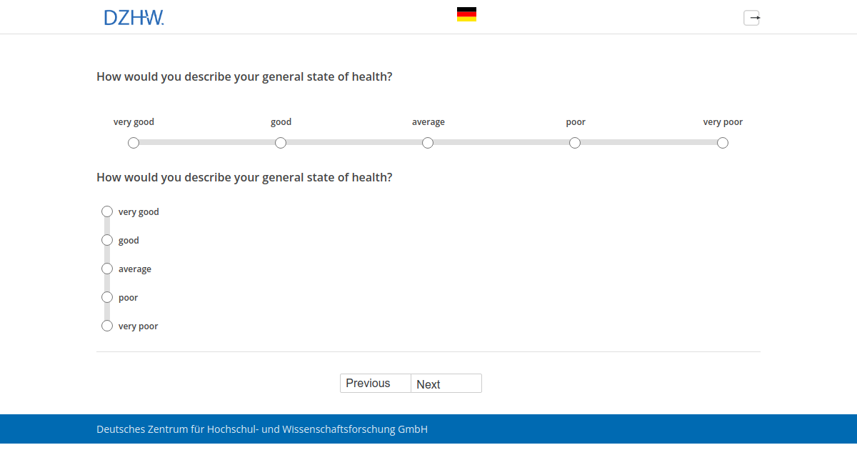 How would you describe your general state of health?How would you describe your general state of health?