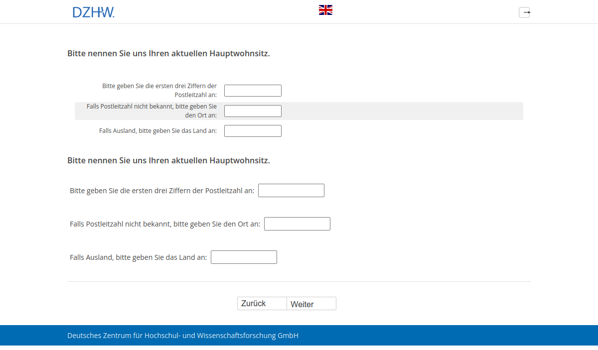 Bitte nennen Sie uns Ihren aktuellen Hauptwohnsitz.Bitte nennen Sie uns Ihren aktuellen Hauptwohnsitz.