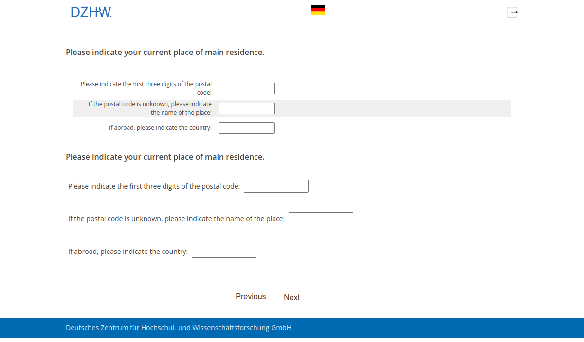 Please indicate your current place of main residence.Please indicate your current place of main residence.