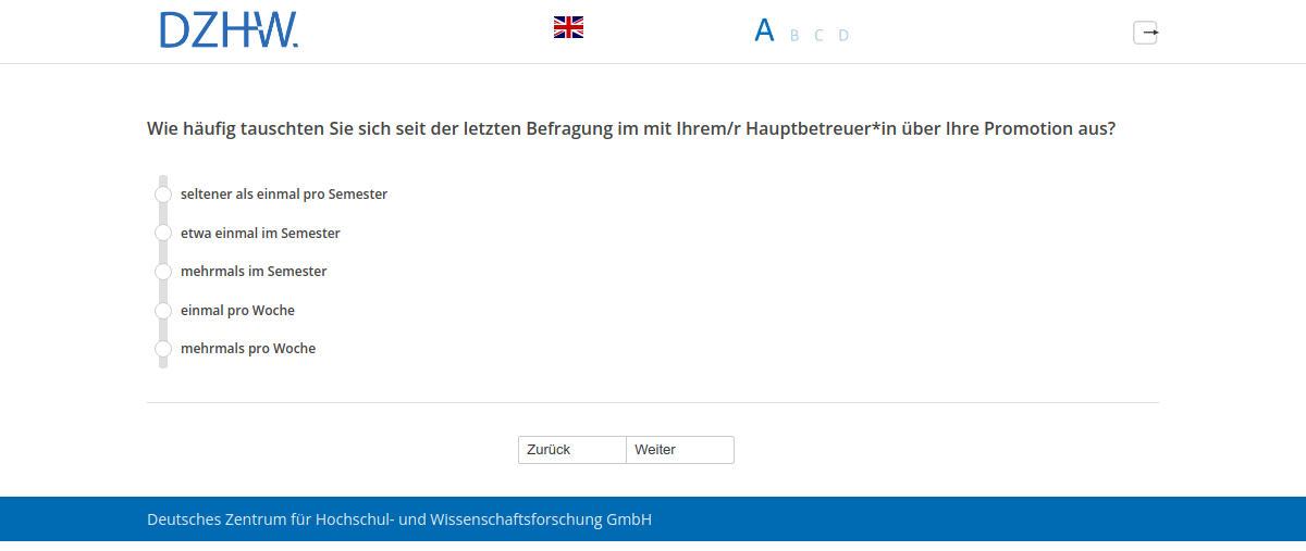 Wie häufig tauschten Sie sich seit der letzten Befragung im #{PRELOADpl007.value} mit Ihrem/r Hauptbetreuer*in über Ihre Promotion aus?