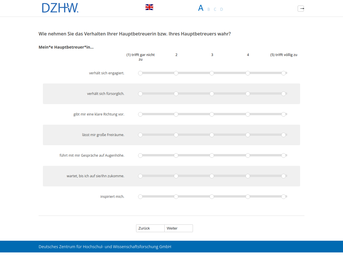 Wie nehmen Sie das Verhalten Ihrer Hauptbetreuerin bzw. Ihres Hauptbetreuers wahr?Mein*e Hauptbetreuer*in…
