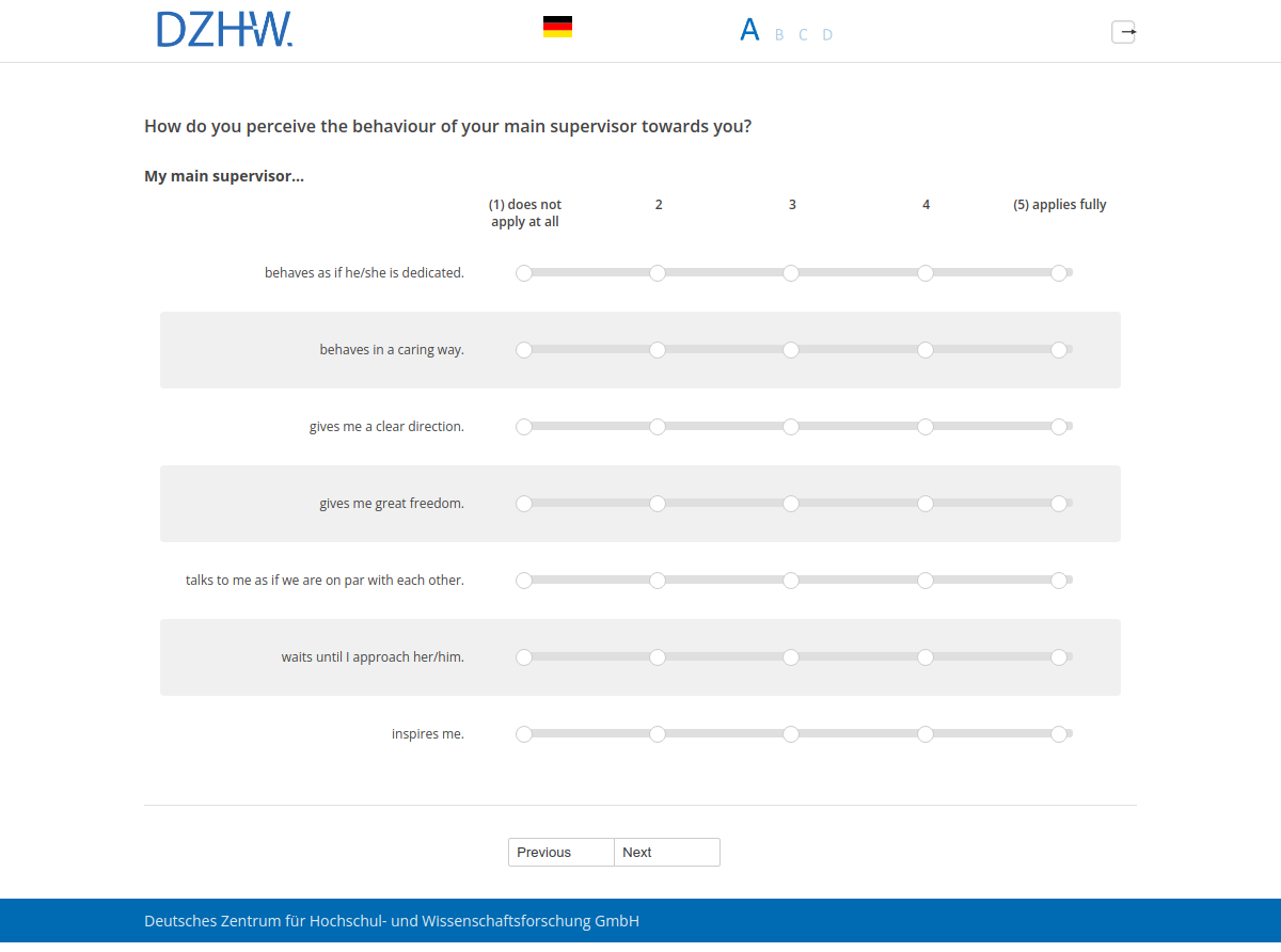 How do you perceive the behaviour of your main supervisor towards you?My main supervisor…