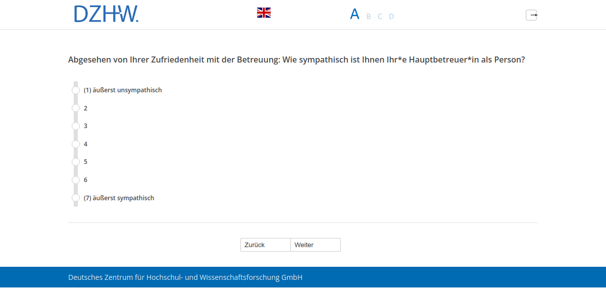 Abgesehen von Ihrer Zufriedenheit mit der Betreuung: Wie sympathisch ist Ihnen Ihr*e Hauptbetreuer*in als Person?
