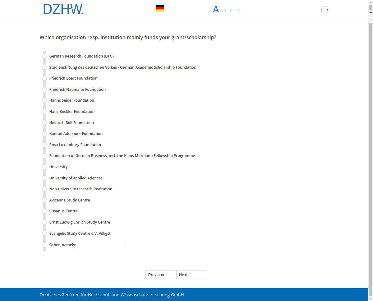 Which organisation resp. institution mainly funds your grant/scholarship?